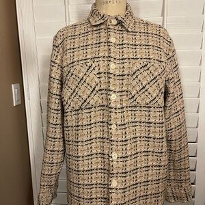 Men's Beige and Black Checkered Shirt